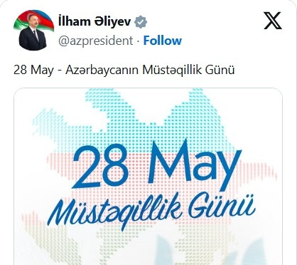 Prezident İlham Əliyevin sosial media hesablarında Azərbaycanın Müstəqillik Günü ilə bağlı paylaşım edilib