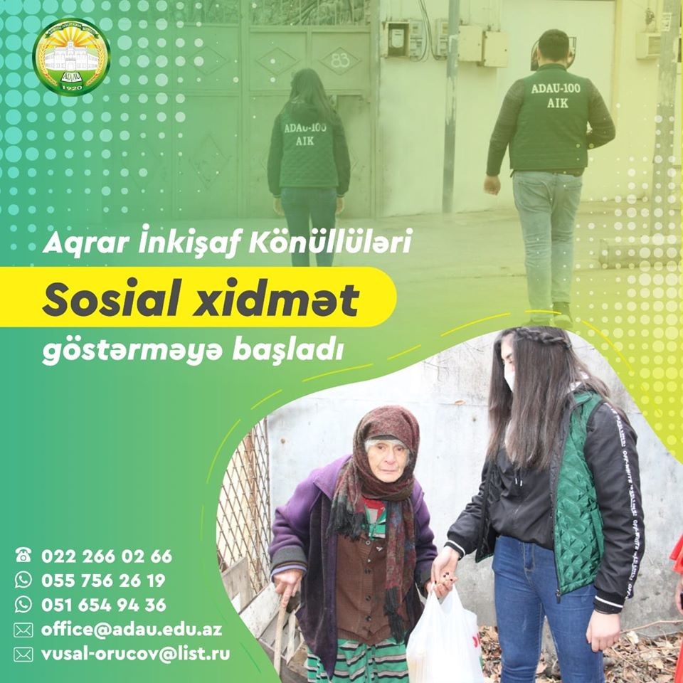 ADAU-nun Aqrar İnkişaf Könüllüləri 65 yaşdan yuxarı tənha insanlara yardım aksiyasına start verdi