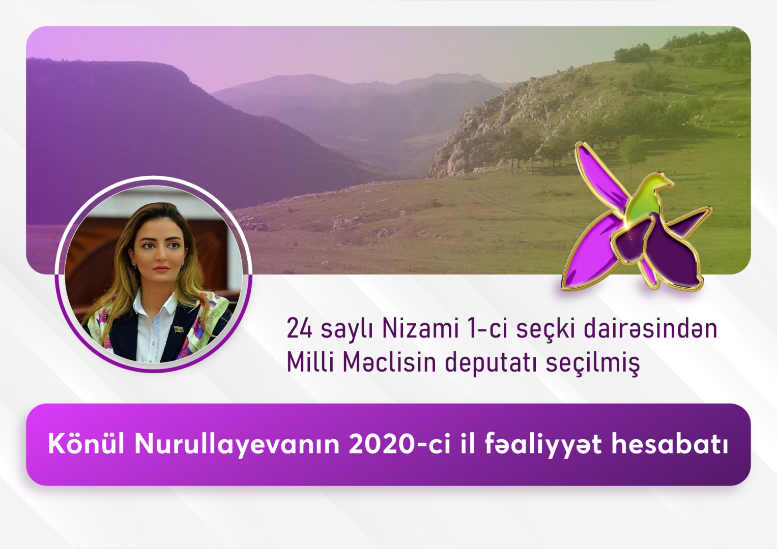 24 saylı Nizami 1-ci seçki dairəsindən Milli Məclisin deputatı seçilmiş Könül Nurullayevanın 2020-ci il üçün fəaliyyət hesabat-