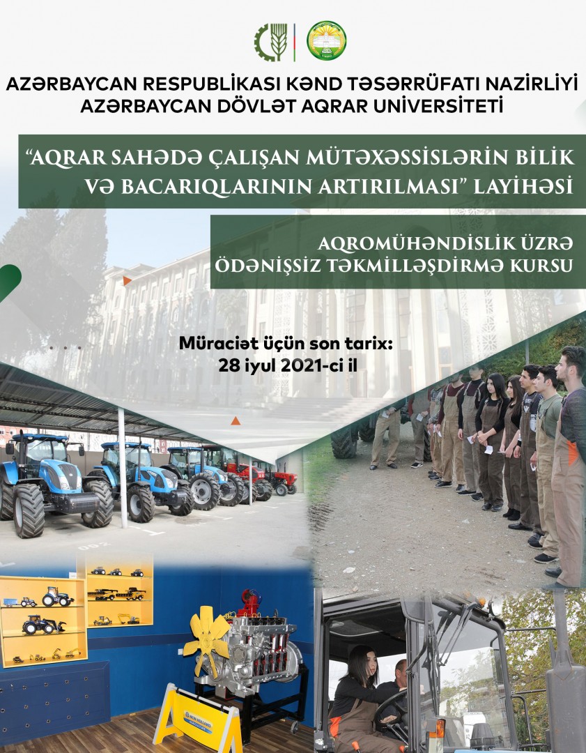 Aqrar universitetdə ödənişsiz təkmilləşdirmə kurslarına qeydiyyat başlanıb