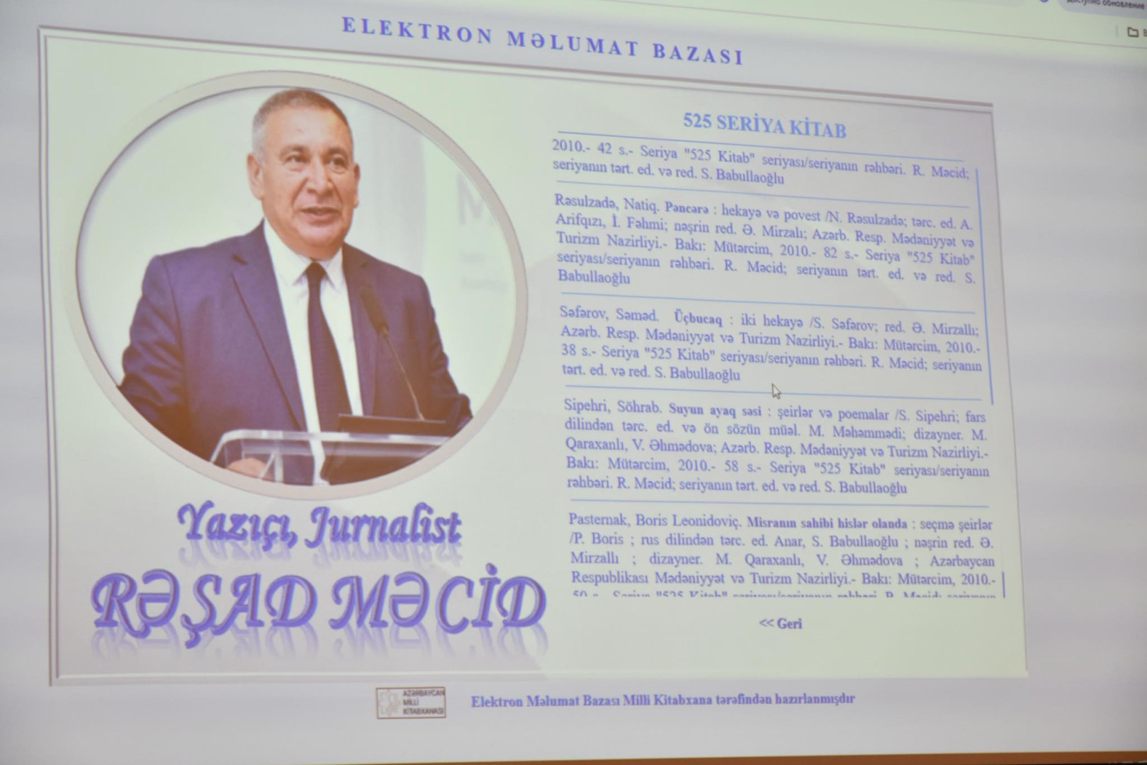 Milli Kitabxanada “Qala Adam” kitabının və “Rəşad Məcid–60” elektron məlumat bazasının təqdimatı keçirilib