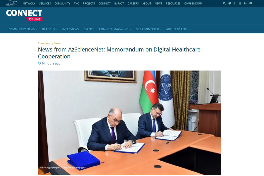 GEANT Asossiasiyasının rəsmi saytında institutun fəaliyyəti ilə bağlı xəbər dərc olunub