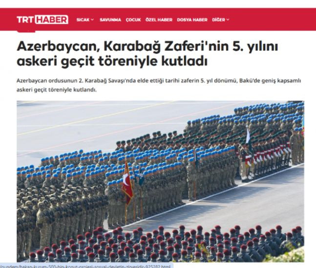 Türkiyənin və Şimali Kiprin aparıcı media qurumları Qələbənin beşinci ildönümünə həsr olunmuş Hərbi paradı geniş işıqlandırıblar